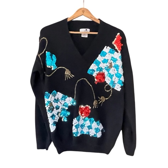 Vintage 1980s card game Angora blend sweater size medium - Picture 1 of 15